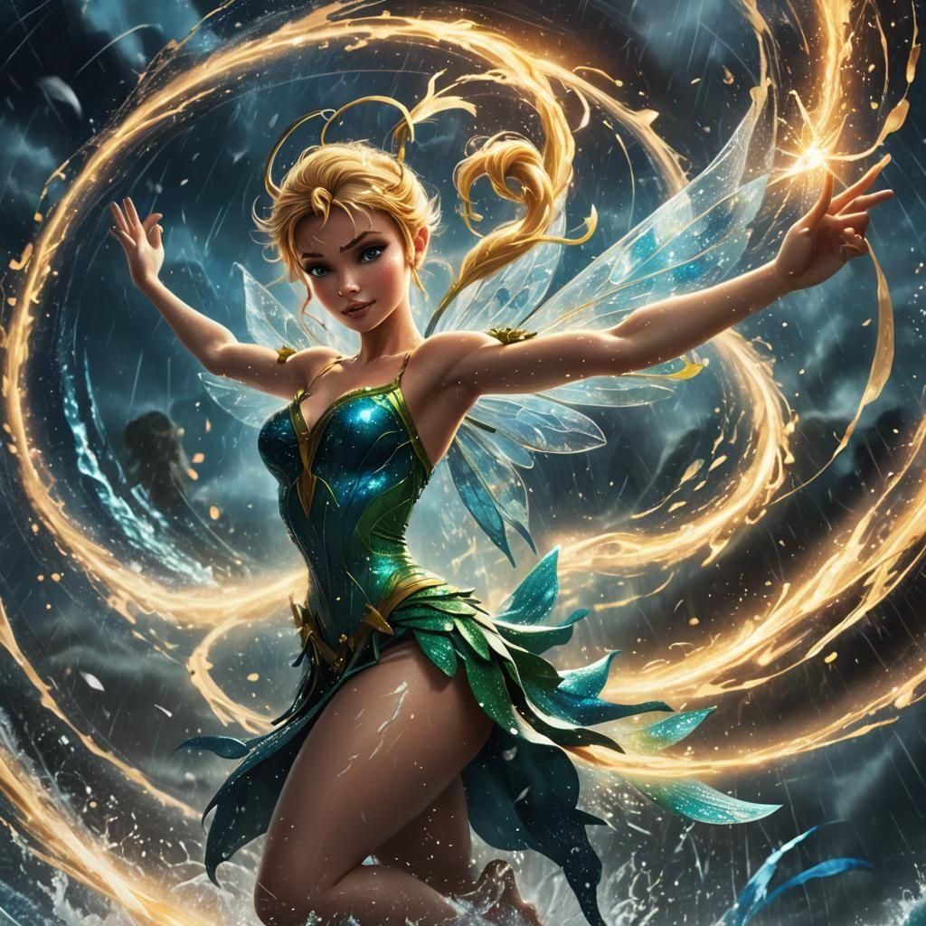 Tinker Bell Commands a Hurricane in Fantasy Art