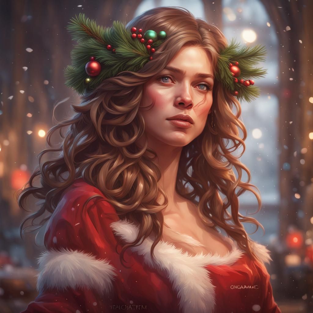 Festive Christmas Portrait in Hyperdetailed Art Style
