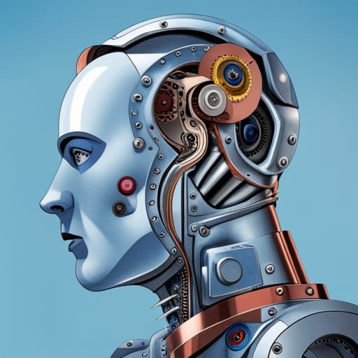 Cyborg Robot Profile with Copper and Jewels