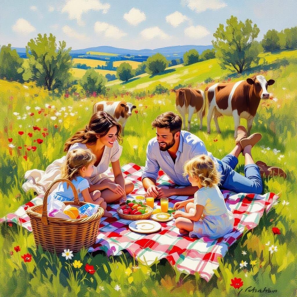 Family Picnic in the Countryside