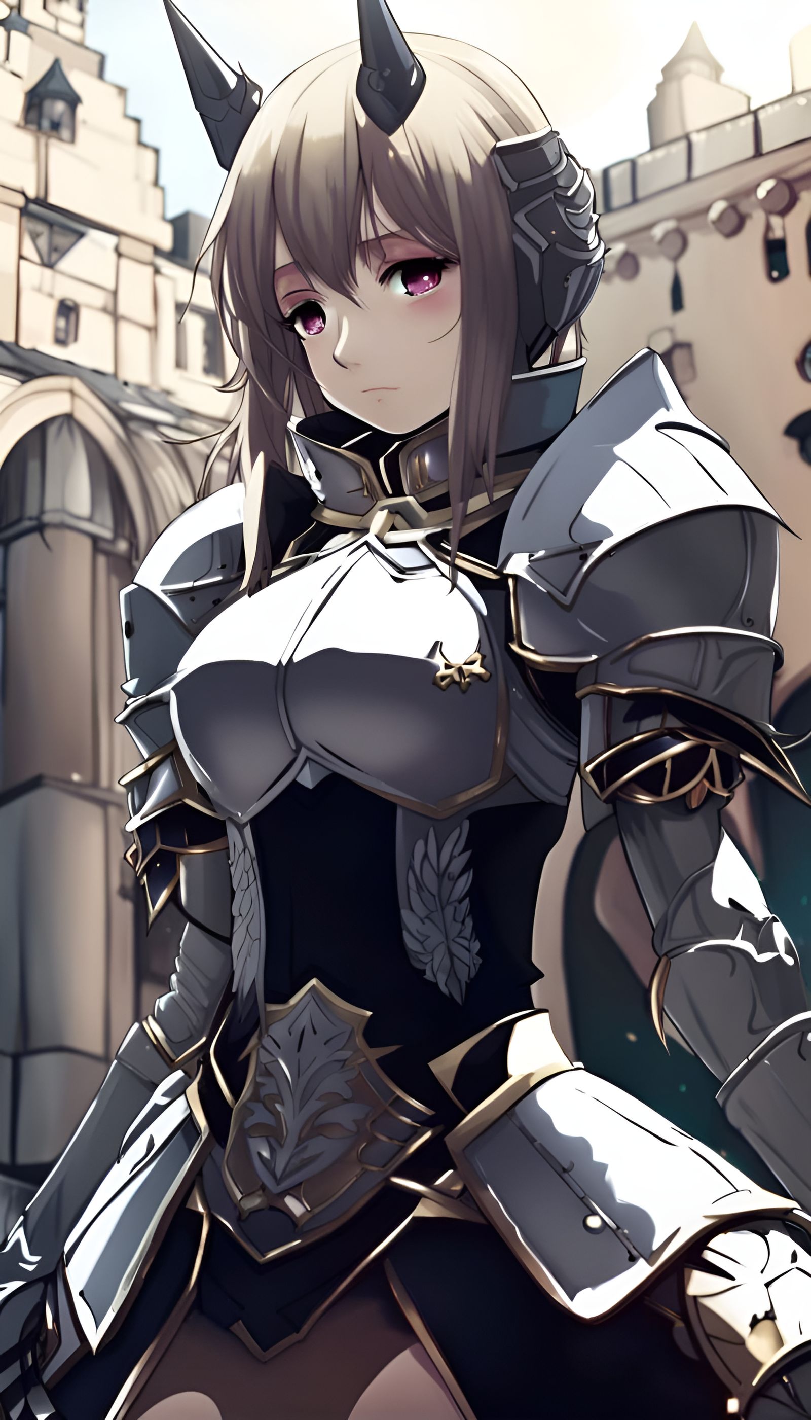 Anime Girl Knight in Front of Castle in 4K