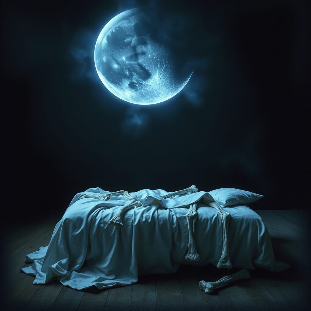 Haunting Vudu Bed Under a Grinning Moon