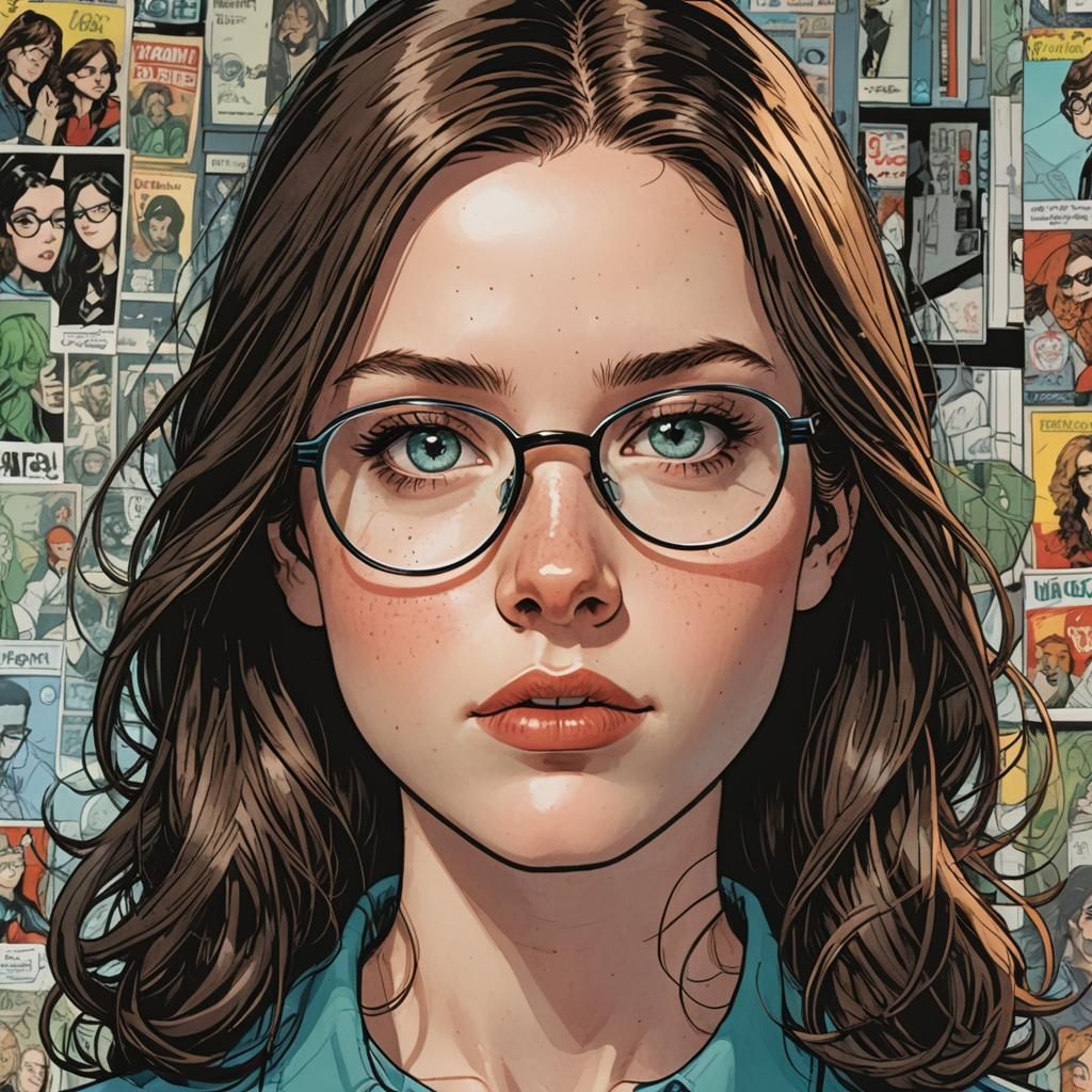 Girl with Glasses in Comic Book Art Style