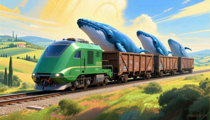 Futuristic Whale Train in Italian Countryside