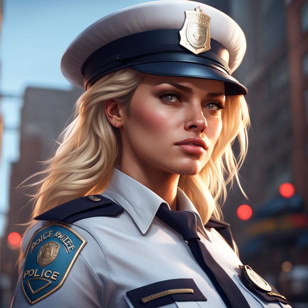 Detailed Portrait of a Blond Police Officer