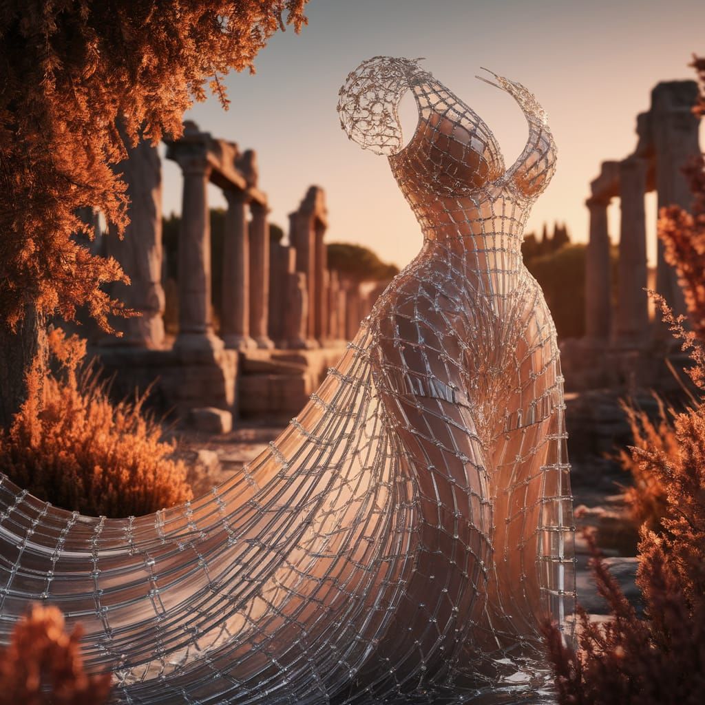 Futuristic Glass Dress in Roman Ruins