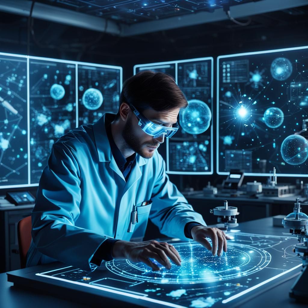 Scientist Studies Constellations in Spaceship Laboratory