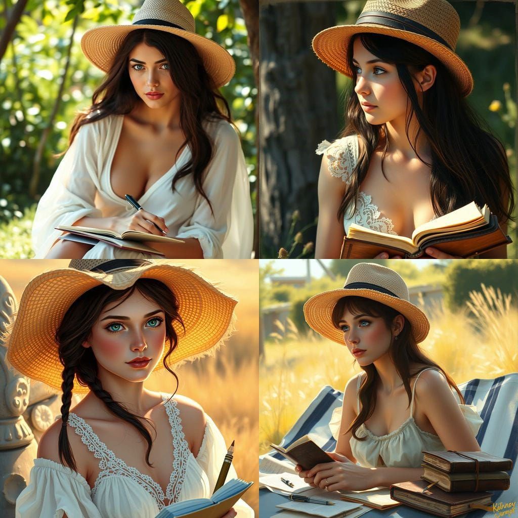 Young Woman Takes a Break from Writing in a Seaside Setting
