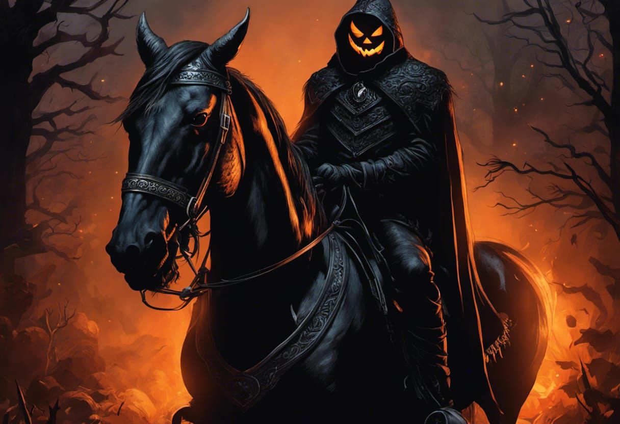 Dark Horseman with Jack-O'-Lantern Head