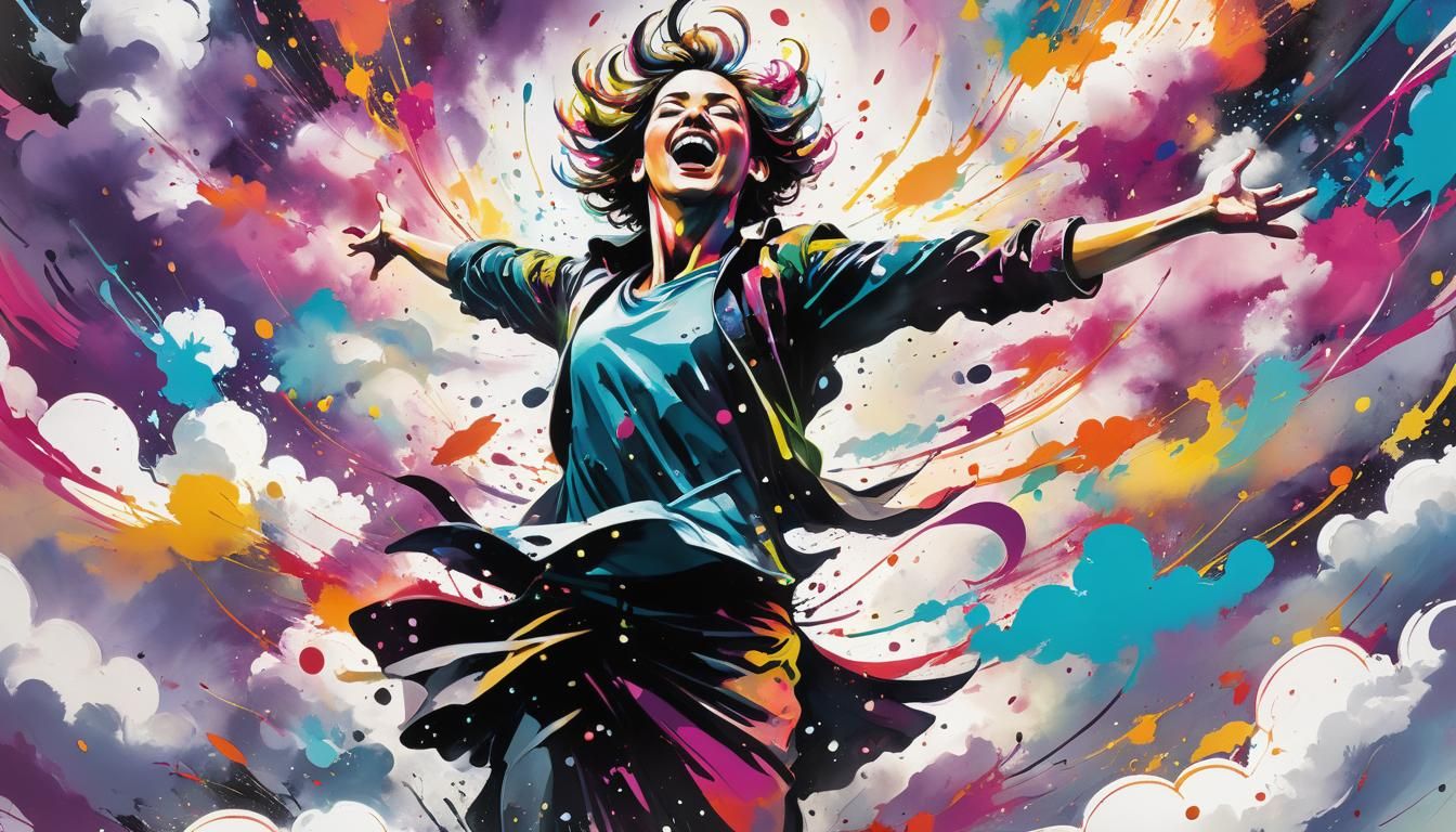 Expressive Caricature with Swirling Clouds and Ink