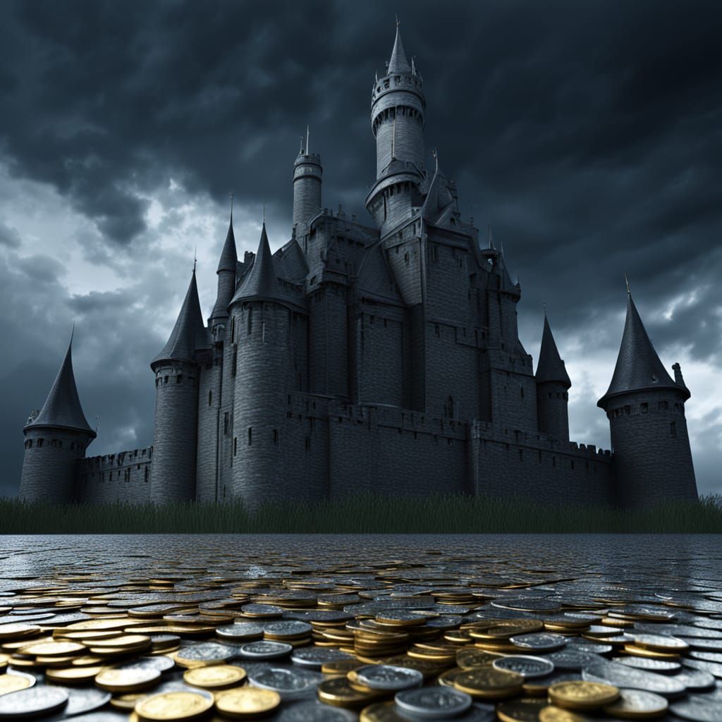 Gothic Coin Castle Under Stormy Skies