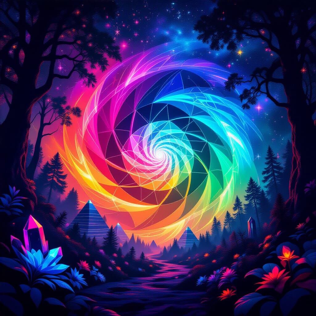 Cosmic Fractal Vortex with Neon Mandalas