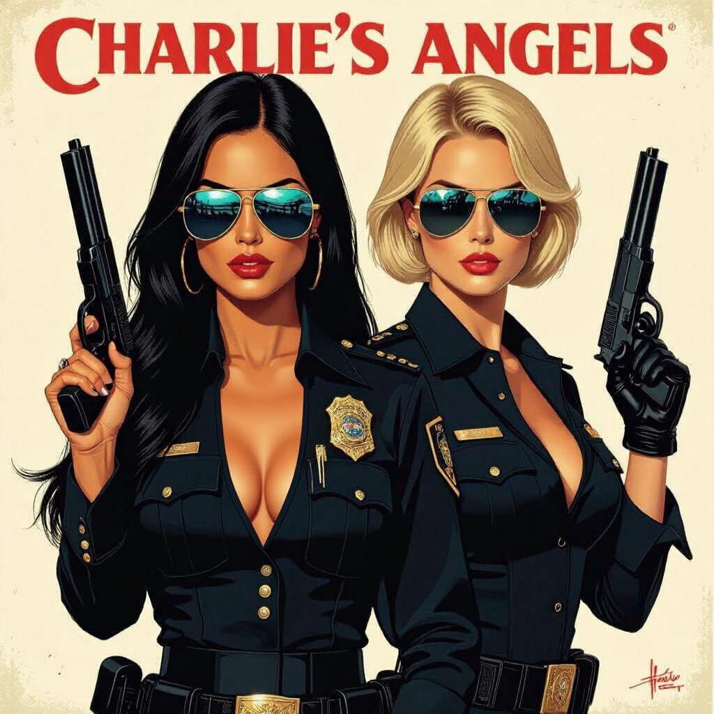 Latina and Nordic Woman in Charlie's Angels Pose