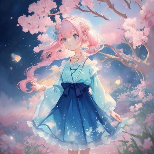 Cute Anime Girl with Bubble Tea in 3D Style