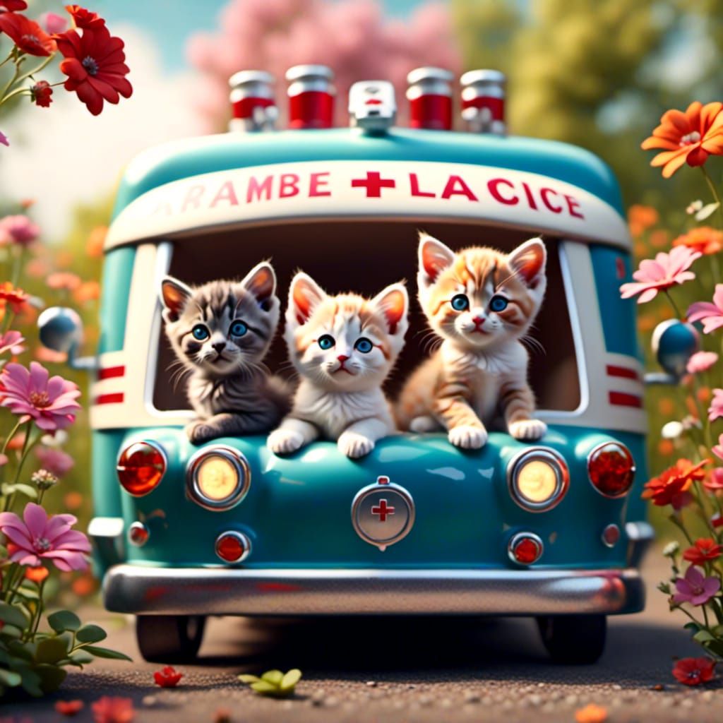 Cute Kittens Drive an Ambulance in 3D