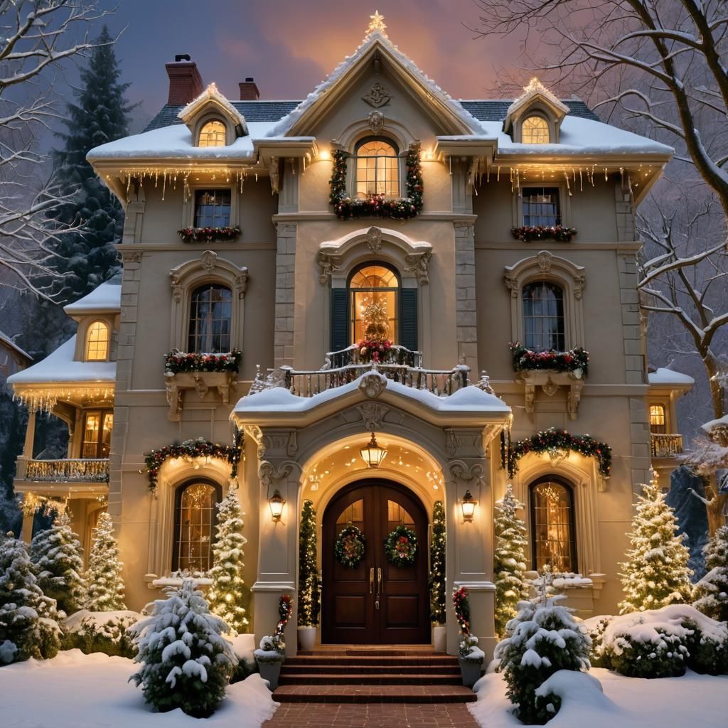 Whimsical Winter Wonderland Mansion in Soft Focused Splendor