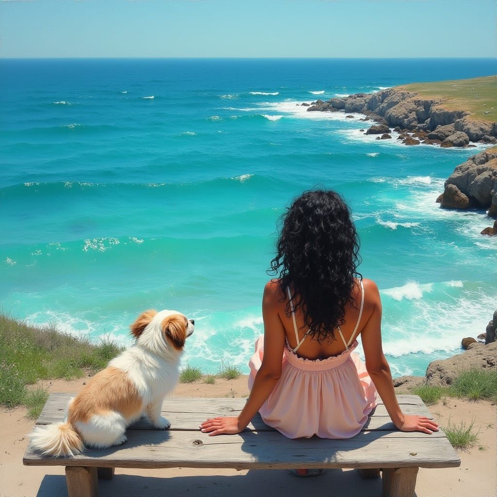Woman Lost in Thought by Turquoise Sea