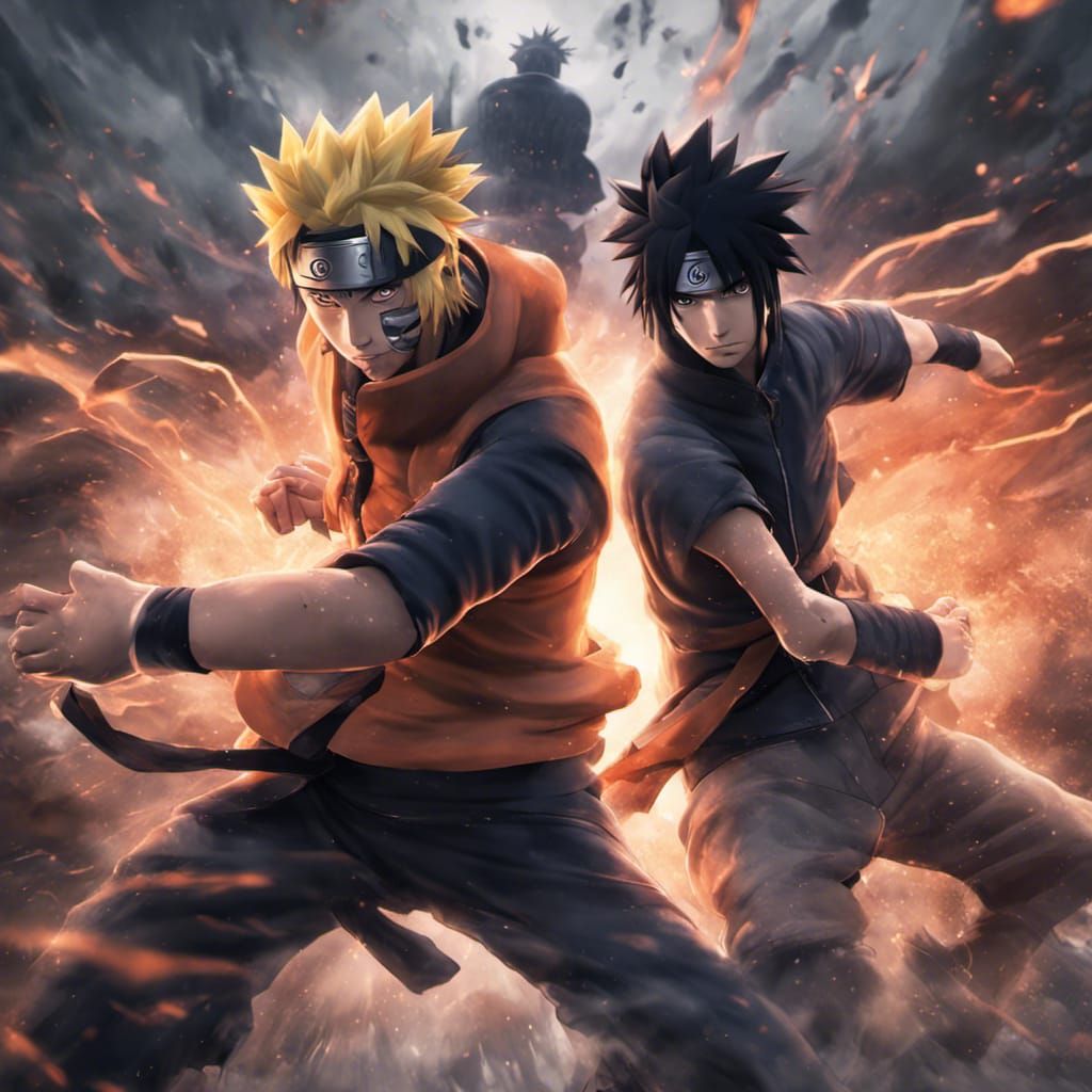 Naruto and Sasuke Fighting: Detailed Matte Painting