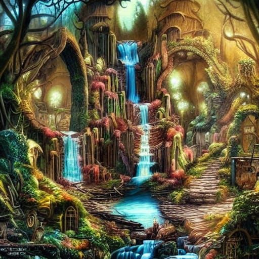 Post-Apocalyptic Elven City with Waterfalls