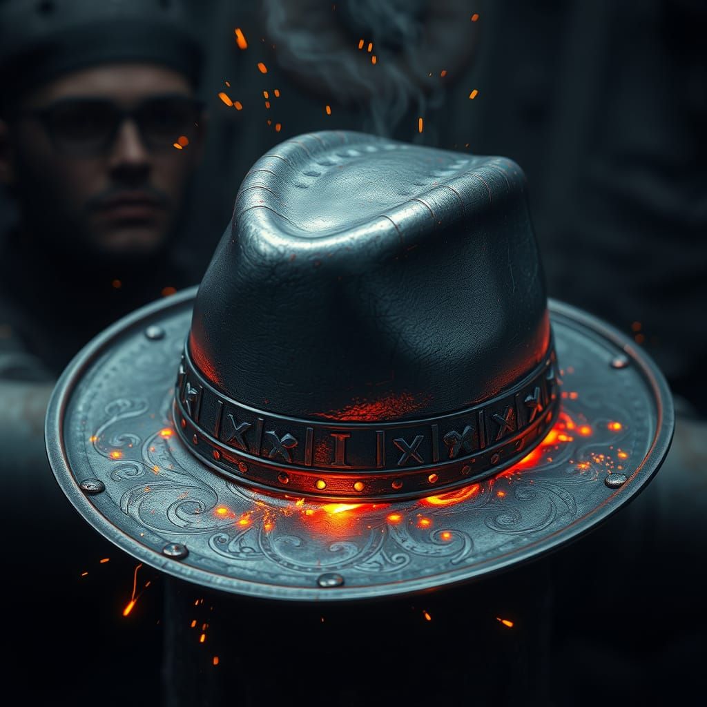 Glowing Steel Cowboy Hat with Western Etchings