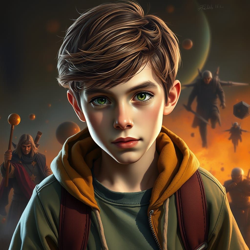 Hyperrealistic Portrait of a 14-Year-Old Boy in a Dramatic A...