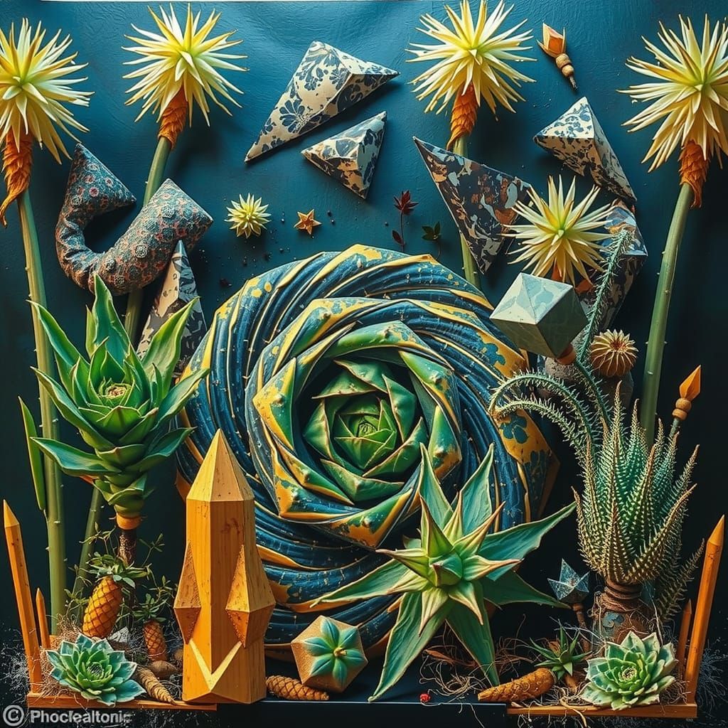 Colorful Angular Botanical Composition in Hyperrealism