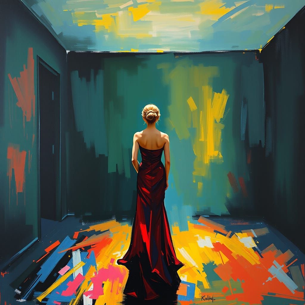 Abstract Expressionist Woman in Evening Gown
