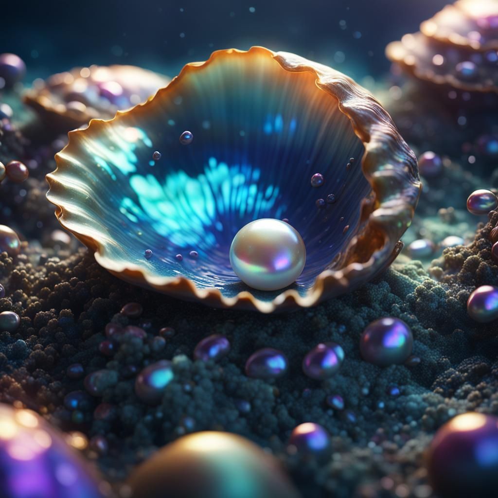 Iridescent Pearl in Clam Shell: Detailed Matte Painting
