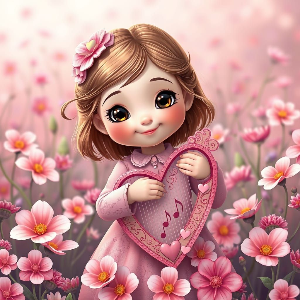 Enchanted Fantasy Portrait of a Whimsical Girl with Heart-Sh...