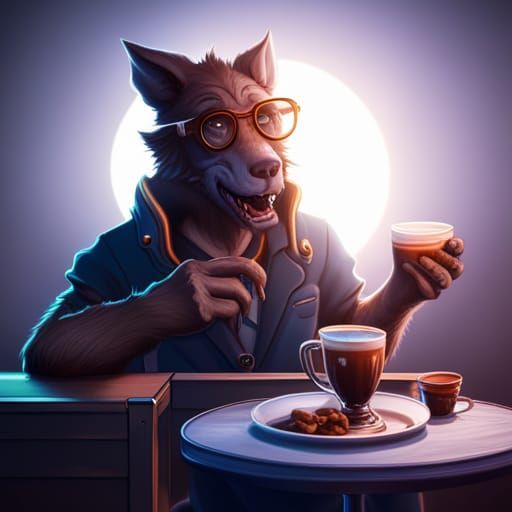 Werewolf Coffee Break: Detailed Fantasy Art
