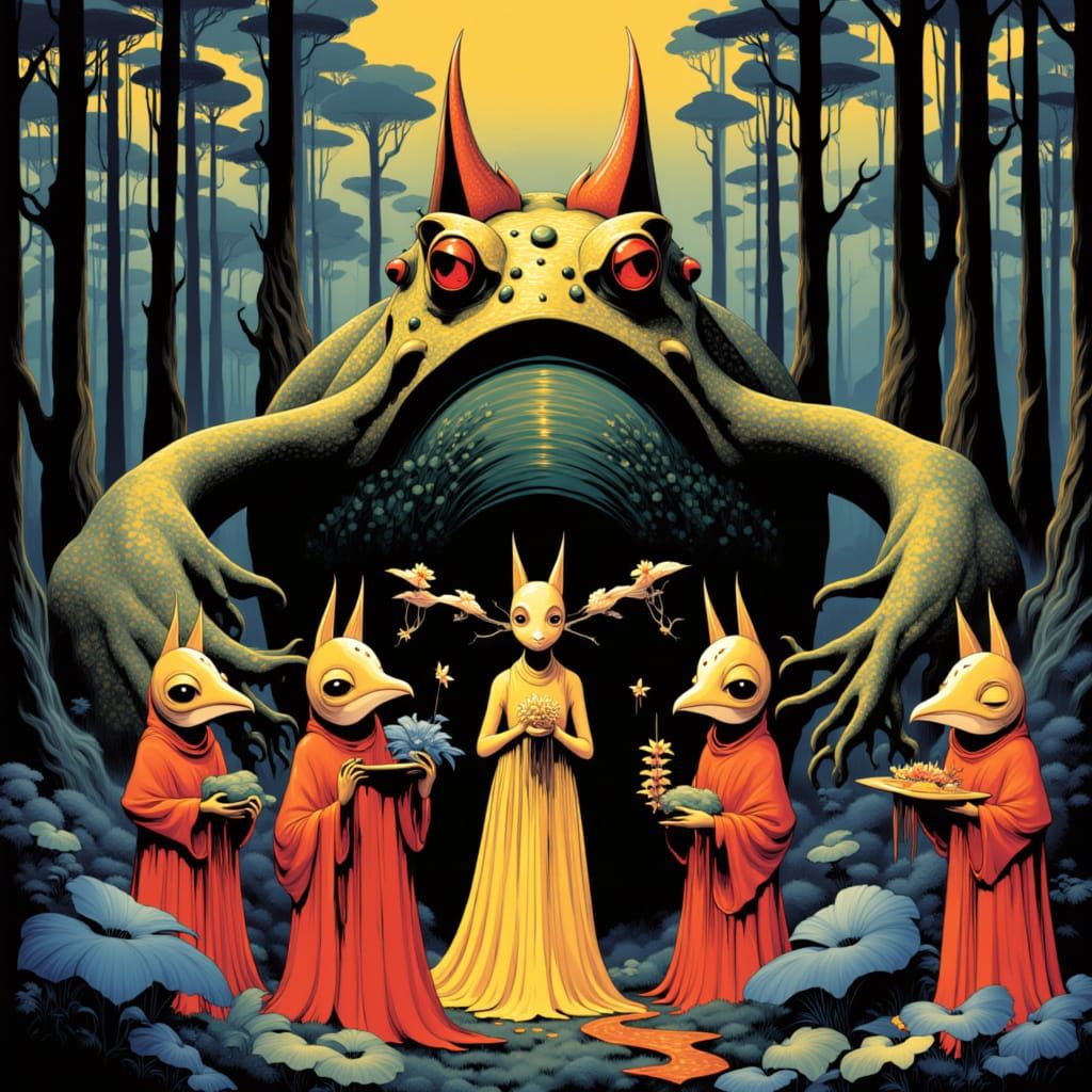 Giant Toad and Fox Bride Wedding in Forest