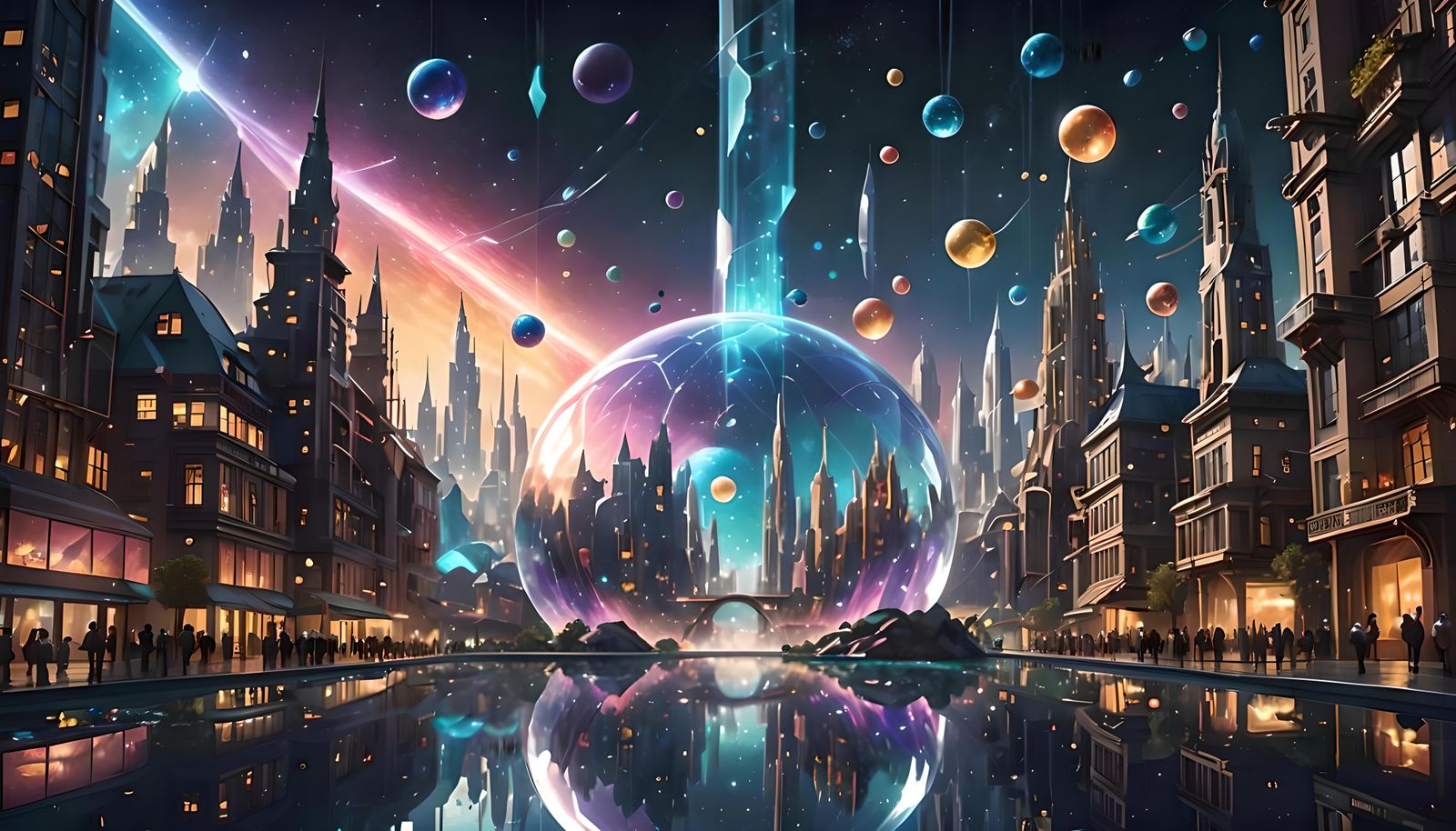 Crystal Encased City in Space: Hyperrealistic Concept Art