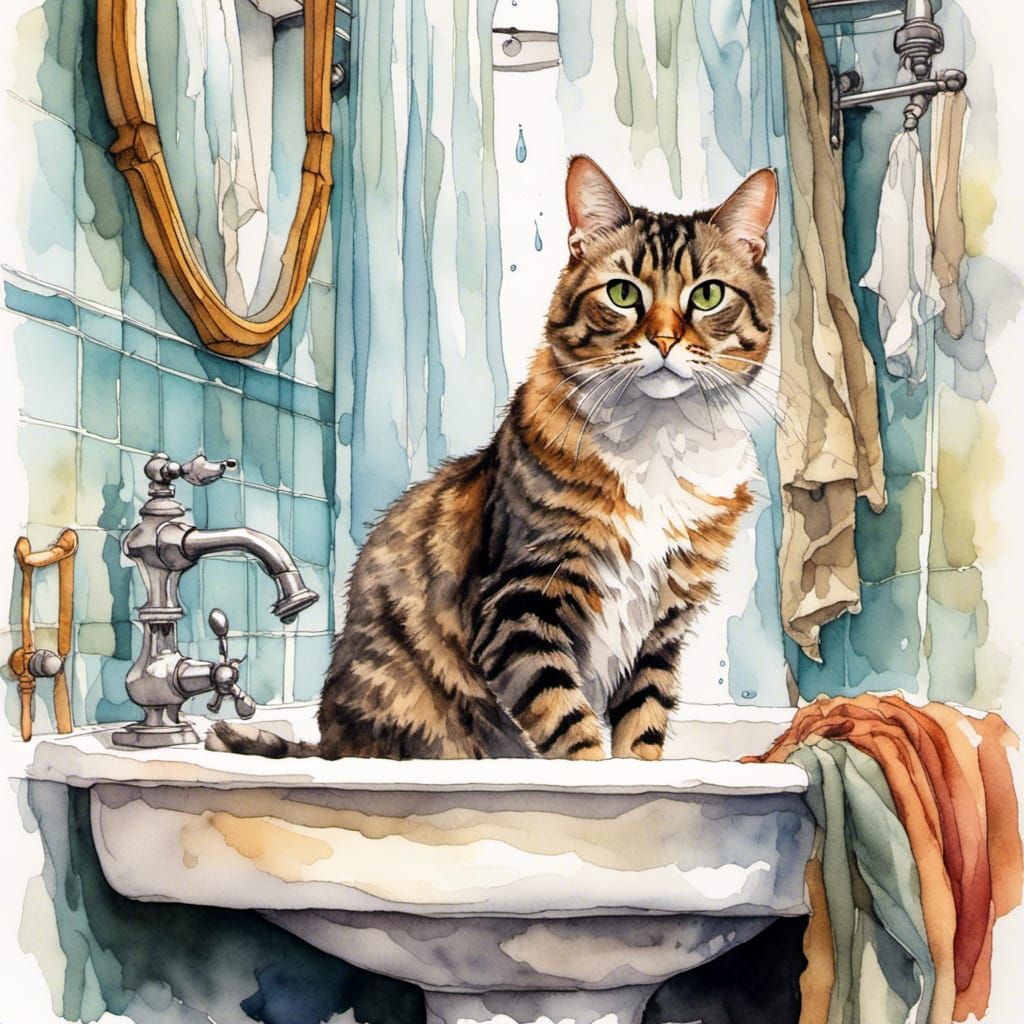 Cute Tabby Cat in Bathroom Sink