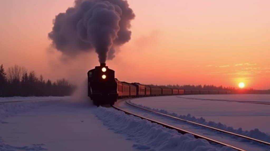 Steam Locomotive in Snowy Russian Landscape