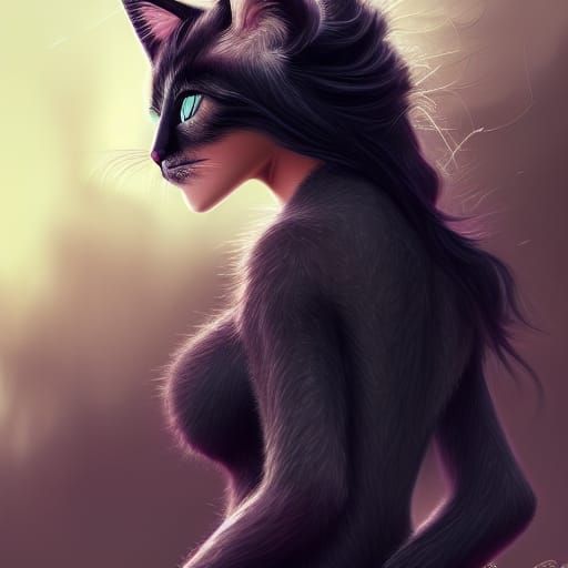 Alluring Feline Hybrid Transformation in Detailed Matte Styl...