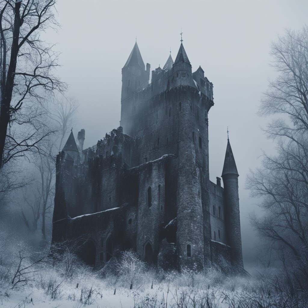 Snowy Gothic Castle in Cinematic Realism Style