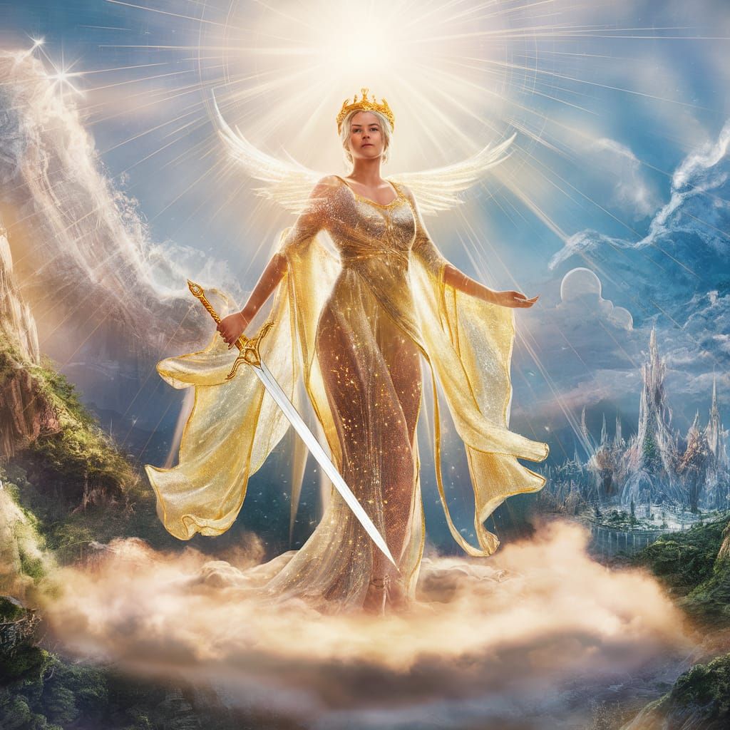 Celestial Goddess of Light in Ethereal High Fantasy Realm