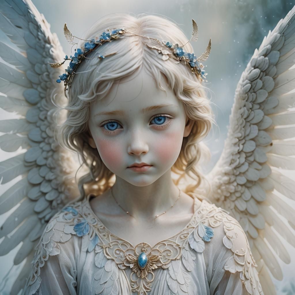 Ethereal Angel Portrait with Delicate Wings