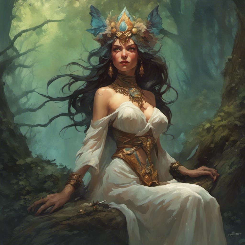 Romantic Sorceress in Forest Portrait, Fantasy Art