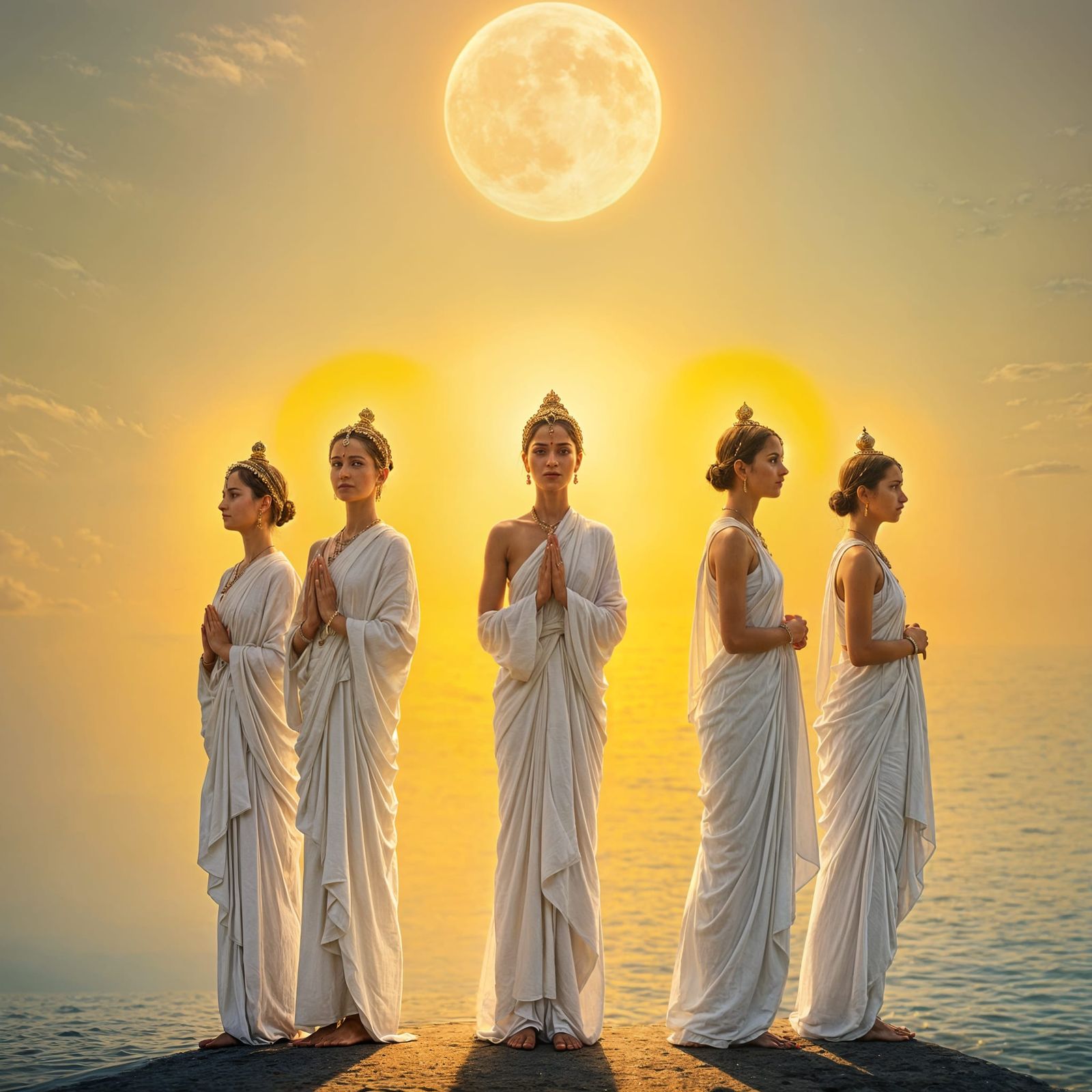 Seven Mystical Boomikas in a Spiritual Landscape