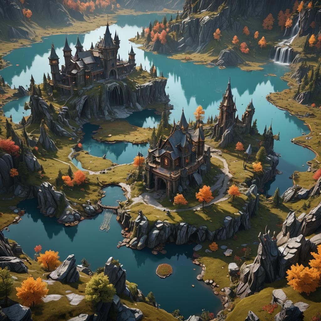 Mysterious Lake: Detailed Matte Painting in 8K