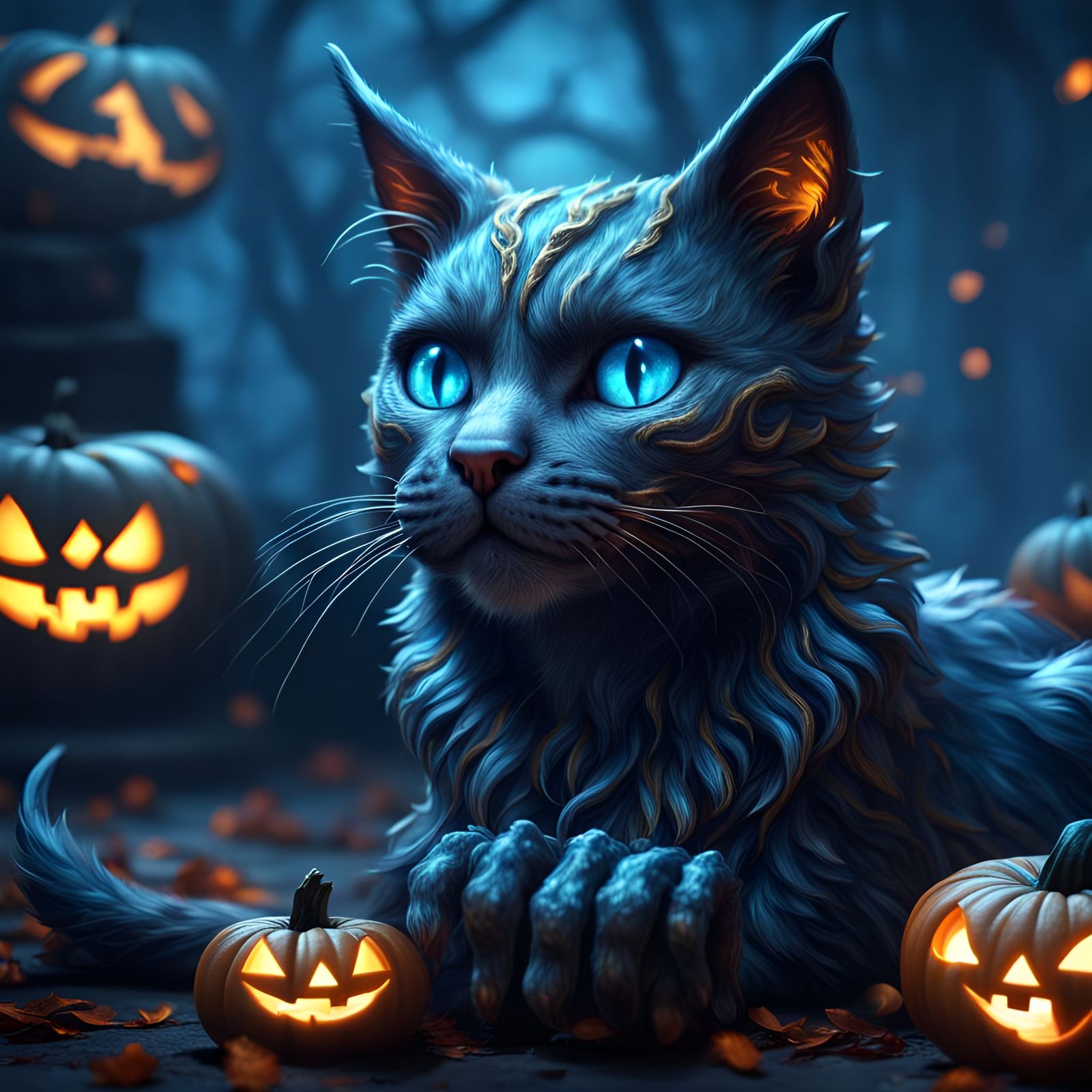 Glittering Spooky Halloween Cat: Detailed Matte Painting