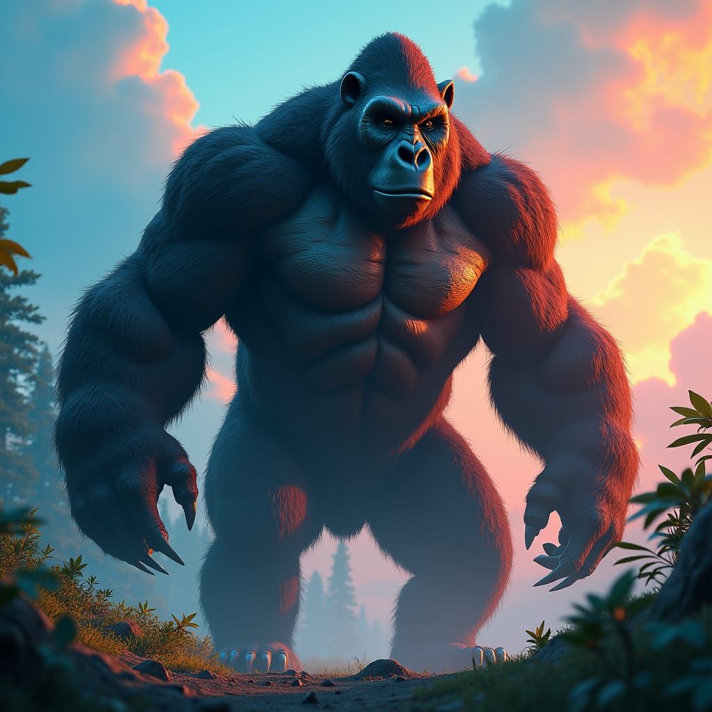 Majestic Gorilla-Bear Hybrid in Fantasy Matte Painting Style