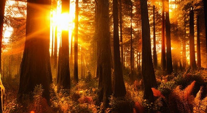 Epic Sunset in Woods - Cinematic Digital Art