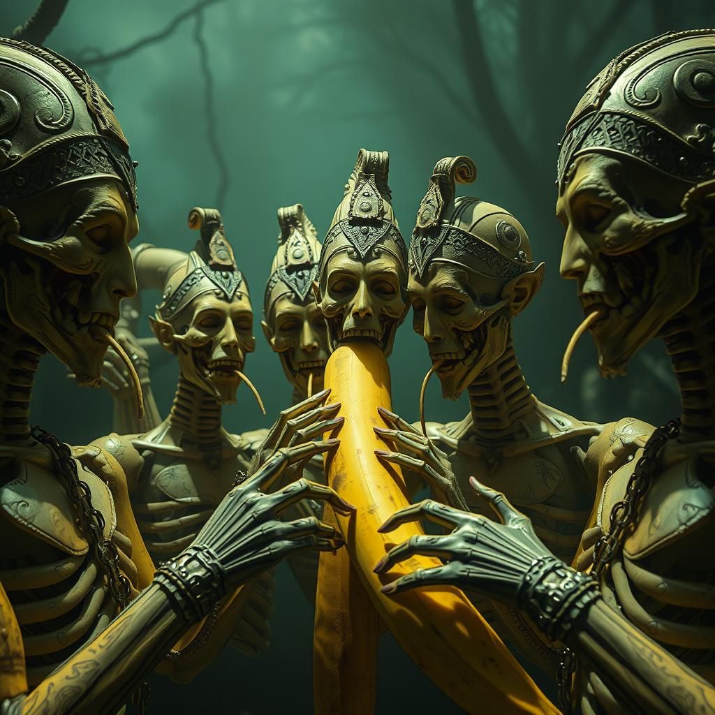 Surreal Mannequin Banana Cult: Digital Matte Painting