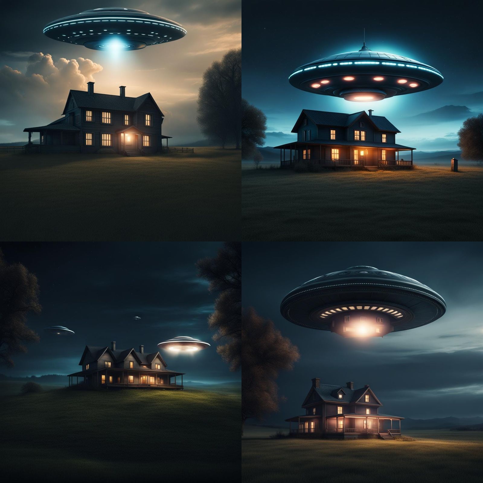 UFO Hovers Over Farmhouse: Cinematic Digital Painting