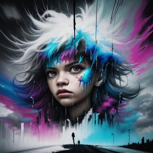 Newborn with Storm Inside: Double Exposure Graffiti Art