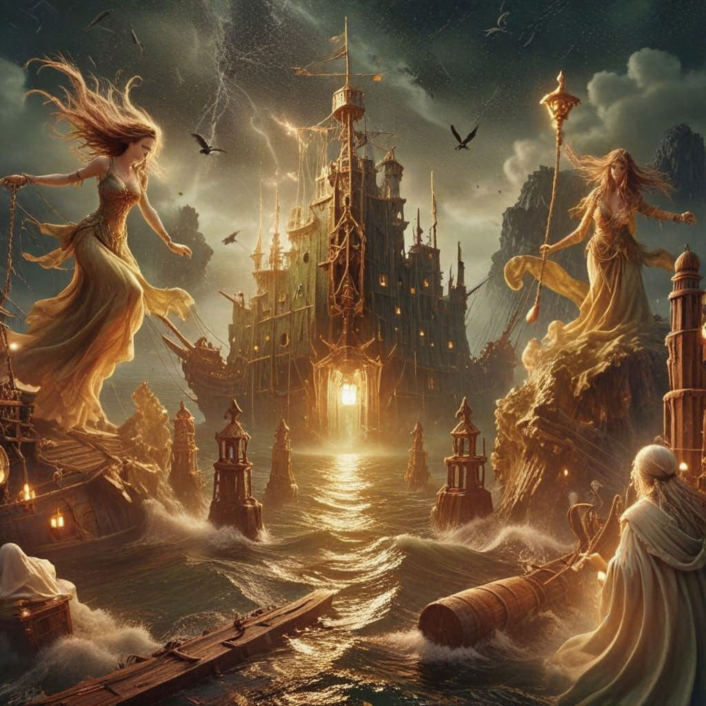 Haunted Galleon in Moonlit Sea