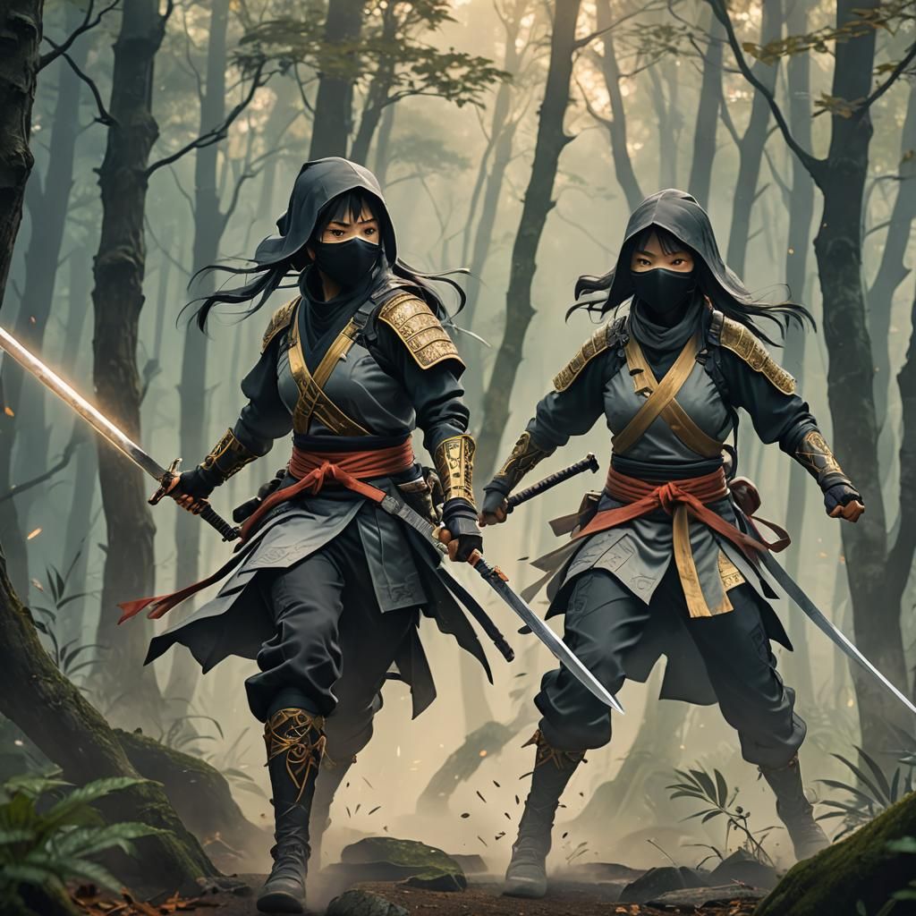 Anime Ninjas Duel in Misty Forest