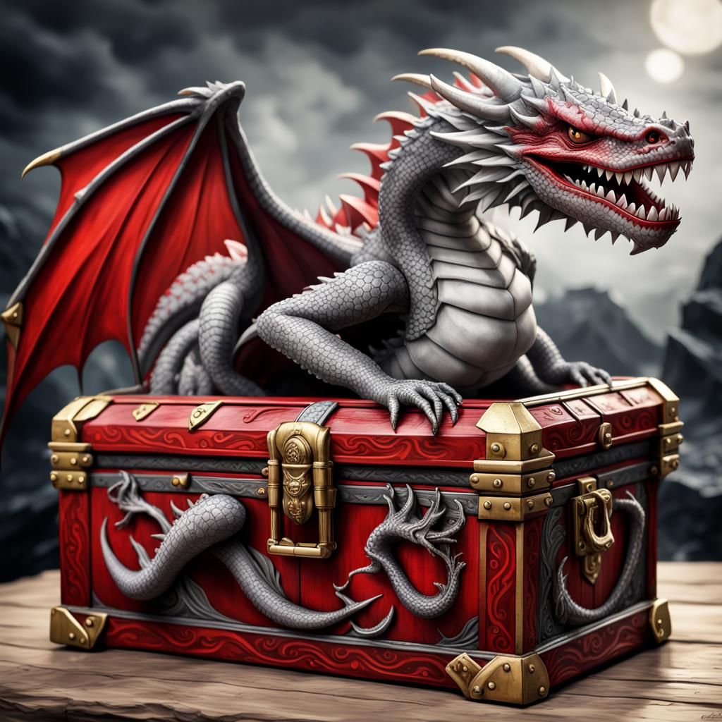 Hyperrealistic Red and Grey Mimic Dragon